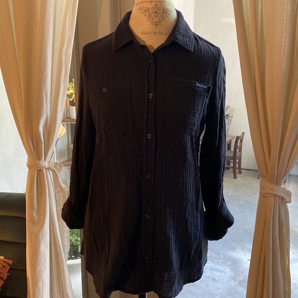 Calvin Klein Jeans black longsleeve button up collar shirt soft comfy top Small‌ - Picture 3 of 8